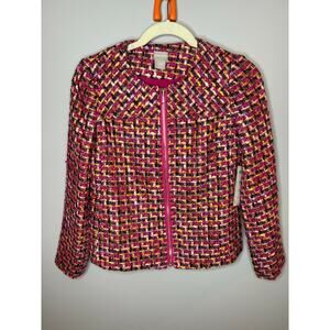 Chico's magenta multi-color zip-front tweed blazer jacket